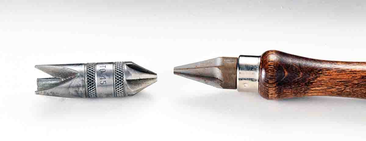 Chamfering tools can vary. The RCBS tool (left) has been a standard for many years while the Lyman (right) is for VLD bullets.